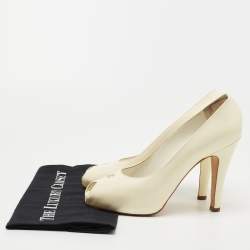 Chanel Cream Patent Leather CC Peep Toe Pumps Size 39.5