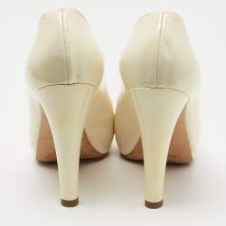 Chanel Cream Patent Leather CC Peep Toe Pumps Size 39.5