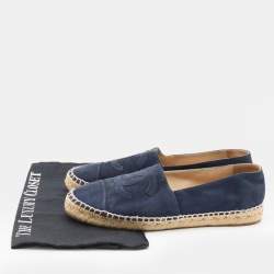 Pre Owned Chanel Navy Blue Suede CC Espadrille Flats Size 40