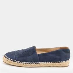 Pre Owned Chanel Navy Blue Suede CC Espadrille Flats Size 40