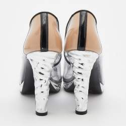 Pre Owned Chanel Black/Transparent Patent Leather and PVC CC Cap Toe Pumps Size 38.5