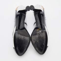 Pre Owned Chanel Black/Transparent Patent Leather and PVC CC Cap Toe Pumps Size 38.5