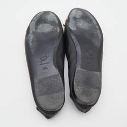 Pre Owned Chanel Black/Gold Leather CC Cap Toe Bow Ballet Flats Size 38.5
