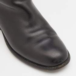 Chanel Black Leather and Suede Fur Lined Ankle Length Boots Size 37 