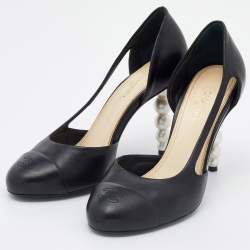 Pre Owned Chanel Black Leather Pearl Heel D'Orsay Pumps Size 38