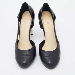 Pre Owned Chanel Black Leather Pearl Heel D'Orsay Pumps Size 38