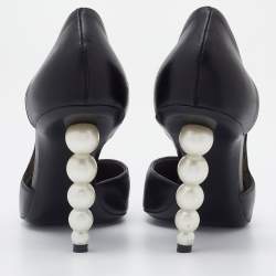 Pre Owned Chanel Black Leather Pearl Heel D'Orsay Pumps Size 38