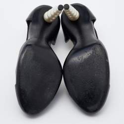 Pre Owned Chanel Black Leather Pearl Heel D'Orsay Pumps Size 38