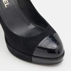 Pre Owned Chanel Black Suede and Patent Leather Cap Toe Pumps Size 39