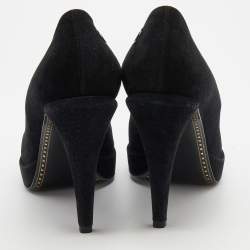 Pre Owned Chanel Black Suede and Patent Leather Cap Toe Pumps Size 39