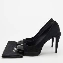 Pre Owned Chanel Black Suede and Patent Leather Cap Toe Pumps Size 39
