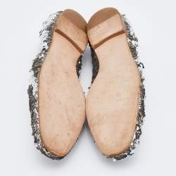 Pre Owned Chanel Silver Sequin CC Smoking Slippers Size 38.5