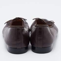 Pre Owned Chanel Brown/Black Leather CC Cap Toe Bow Ballet Flats Size 37