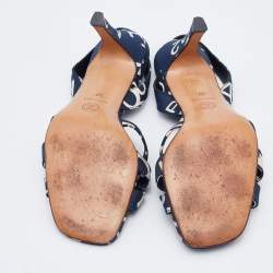 Chanel Blue/White Printed Canvas Slingback Sandals Size 37