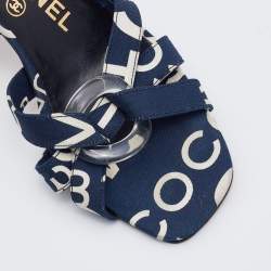 Chanel Blue/White Printed Canvas Slingback Sandals Size 37