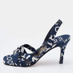 Chanel Blue/White Printed Canvas Slingback Sandals Size 37