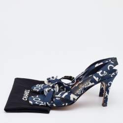 Chanel Blue/White Printed Canvas Slingback Sandals Size 37