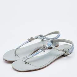 Chanel Pale Blue Tweed CC Flat Thong Sandals Size 38.5