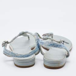 Chanel Pale Blue Tweed CC Flat Thong Sandals Size 38.5