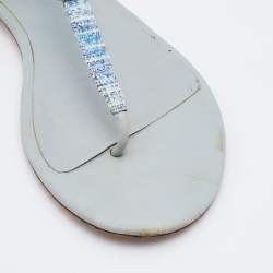 Chanel Pale Blue Tweed CC Flat Thong Sandals Size 38.5