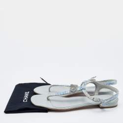Chanel Pale Blue Tweed CC Flat Thong Sandals Size 38.5