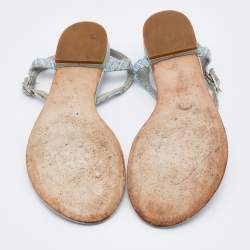Chanel Pale Blue Tweed CC Flat Thong Sandals Size 38.5