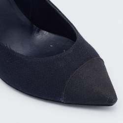 Pre Owned Chanel Navy Blue Canvas Embellished Pointed Toe Pumps Size 39.5