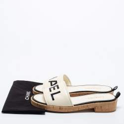 Chanel Cream Logo Leather Cork Slide Sandals Size 40.5