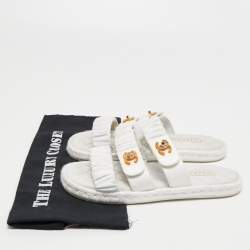 Chanel White Pleated Satin CC Turnlock Espadrille Slides Size 39