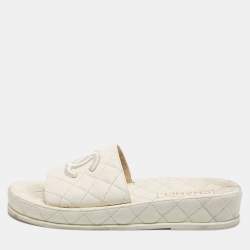 Chanel Cream Leather CC Flat Slides Size 39