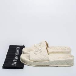 Chanel Cream Leather CC Flat Slides Size 39