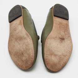 Pre Owned Chanel Olive Green Leather CC Slip On Smoking Slippers Size 36