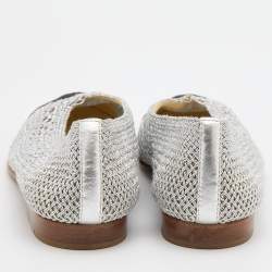 Pre Owned Chanel Silver/Black Woven Mesh and Fabric CC Cap Toe Ballet Flats Size 36.5