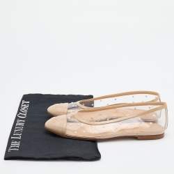 Pre Owned Chanel Beige Patent Leather and PVC Embellished Ballet Flats Size 35.5