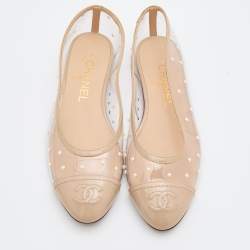 Pre Owned Chanel Beige Patent Leather and PVC Embellished Ballet Flats Size 35.5