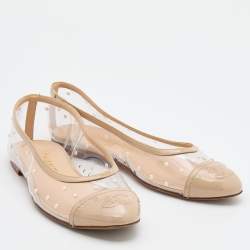 Pre Owned Chanel Beige Patent Leather and PVC Embellished Ballet Flats Size 35.5