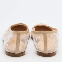 Pre Owned Chanel Beige Patent Leather and PVC Embellished Ballet Flats Size 35.5