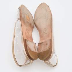 Pre Owned Chanel Beige Patent Leather and PVC Embellished Ballet Flats Size 35.5