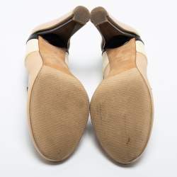 Pre Owned Chanel Tricolor Leather Round Toe Pumps Size 38