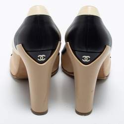 Pre Owned Chanel Tricolor Leather Round Toe Pumps Size 38