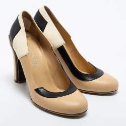 Pre Owned Chanel Tricolor Leather Round Toe Pumps Size 38
