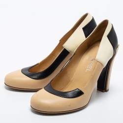 Pre Owned Chanel Tricolor Leather Round Toe Pumps Size 38