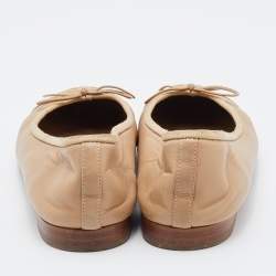 Pre Owned Chanel Beige Leather CC Cap Toe Ballet Flats Size 37.5