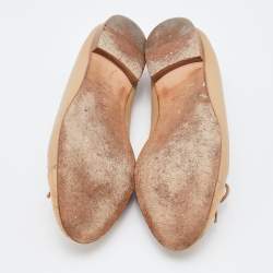 Pre Owned Chanel Beige Leather CC Cap Toe Ballet Flats Size 37.5