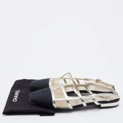 Chanel Black/Silver Fabric, Mesh and Leather CC Slingback Flat Sandals Size 37