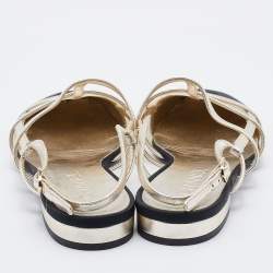 Chanel Black/Silver Fabric, Mesh and Leather CC Slingback Flat Sandals Size 37