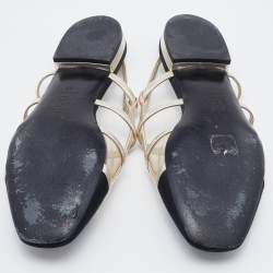 Chanel Black/Silver Fabric, Mesh and Leather CC Slingback Flat Sandals Size 37