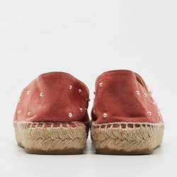 Pre Owned Chanel Pink/Black Suede CC Pearl Espadrilles Flats Size 37