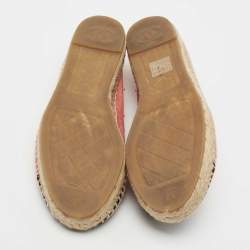 Pre Owned Chanel Pink/Black Suede CC Pearl Espadrilles Flats Size 37