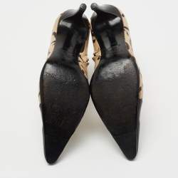 Chanel Black/Beige CC Print Leather Ankle Booties Size 35.5 